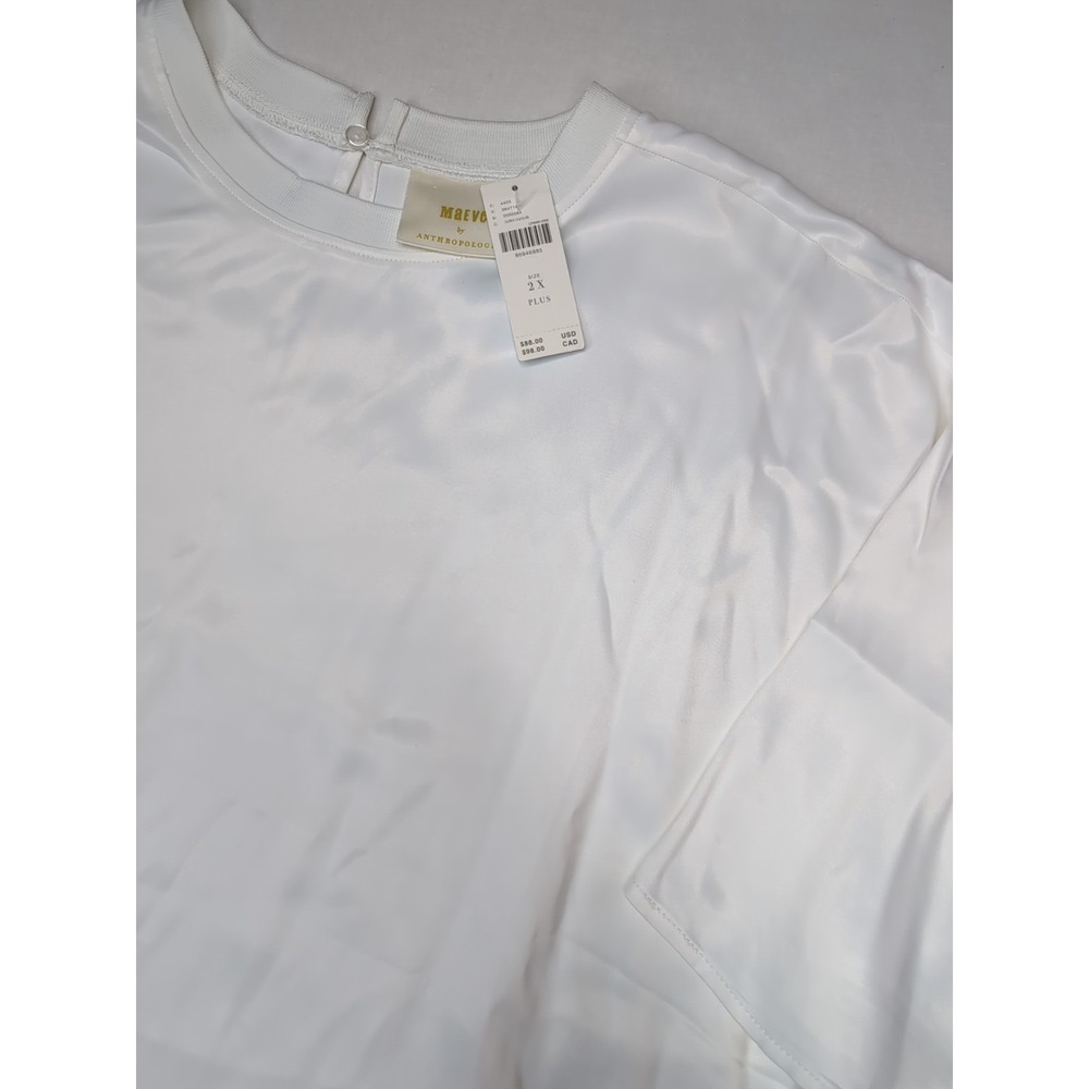 Maeve Women's 2xl Anthropologie white satin finish short sleeve blouse Classic